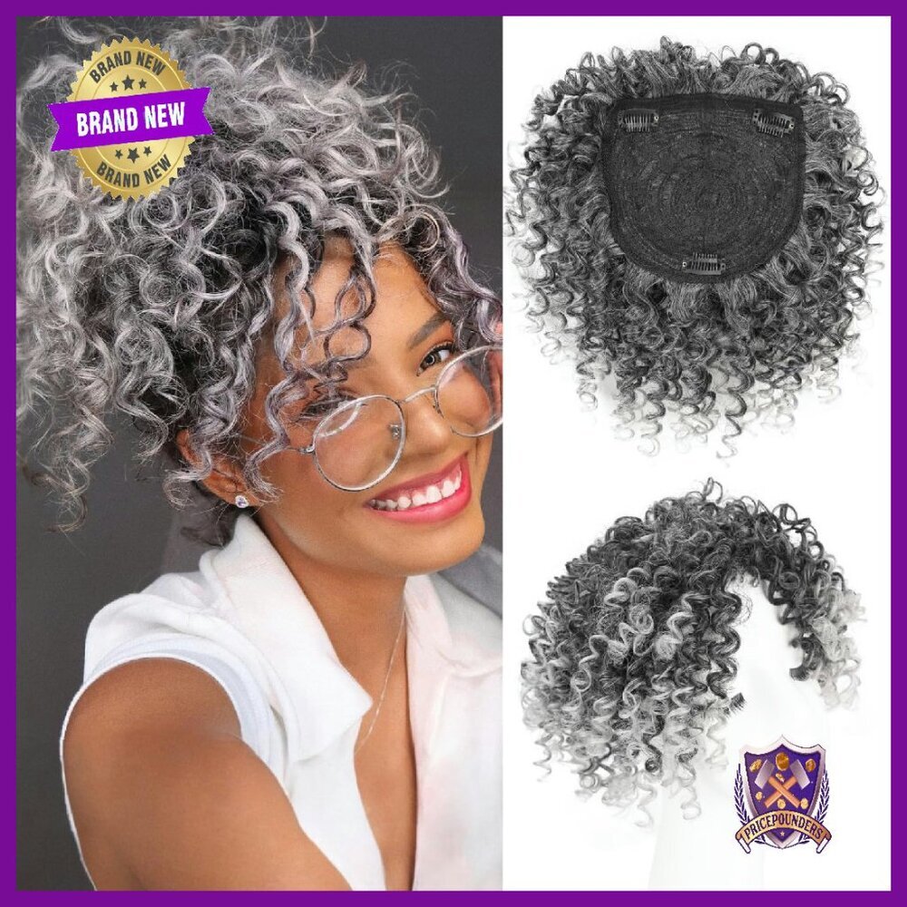 Afro Kinky Curly Clip-In Hair Topper with Bangs for Thinning Hair